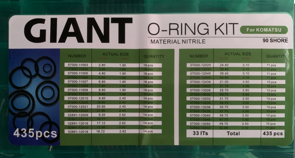 Caja master Kit O-Rings de 435Pcs para Excavadoras Komatsu