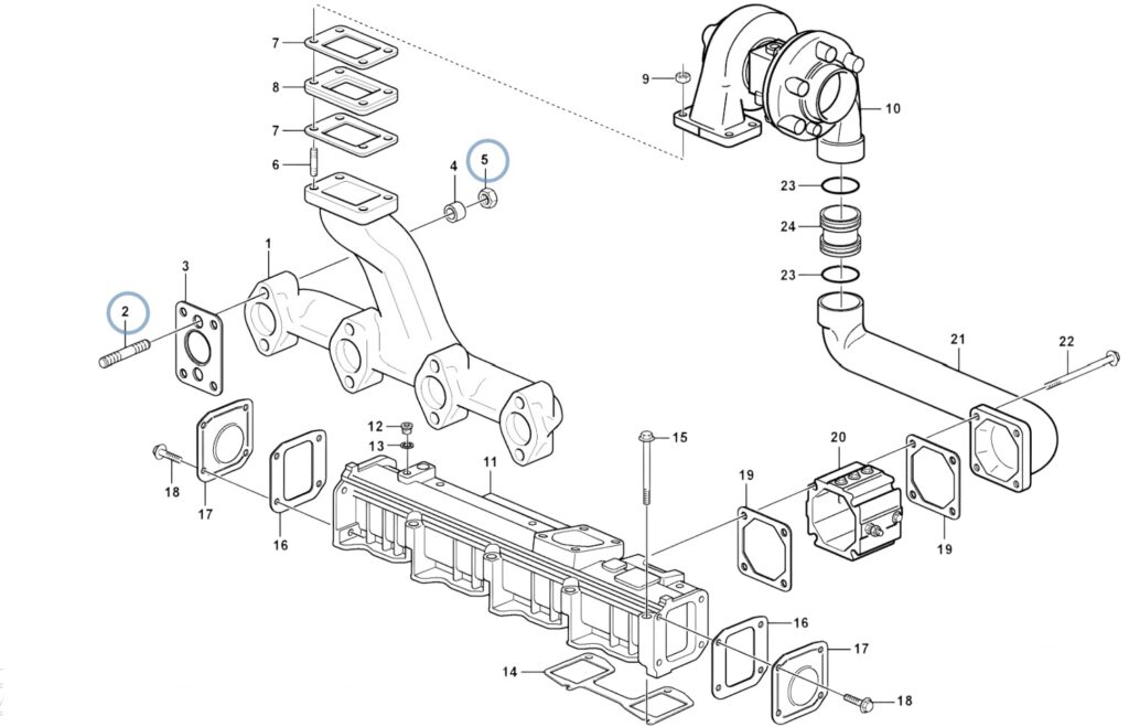 Kit de Perno/tuercas escape TCD2013 D5D #22819604 20505959